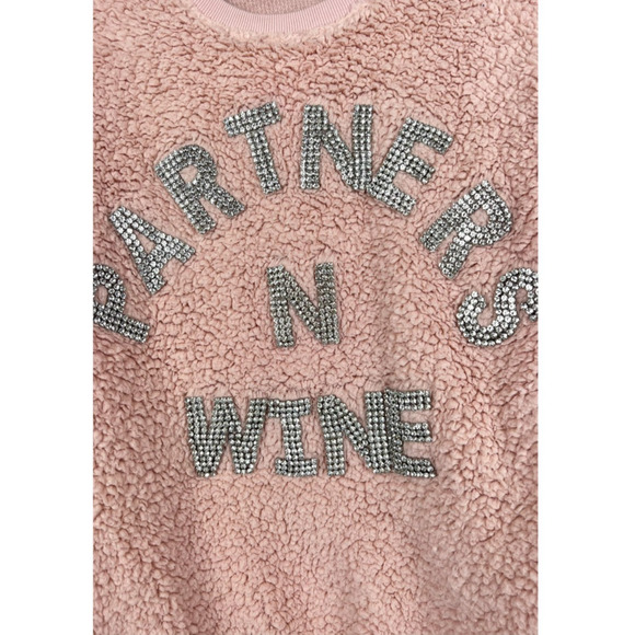 Judith March Pink Sherpa  S Sweatshirt Partners N Wine Rhinestone Lettering - Picture 4 of 9